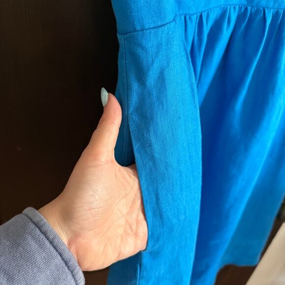 BODEN | 100% Linen Blue Eve Linen Short Sleeve V Neck Dress  | Size 8 R - Picture 6 of 7